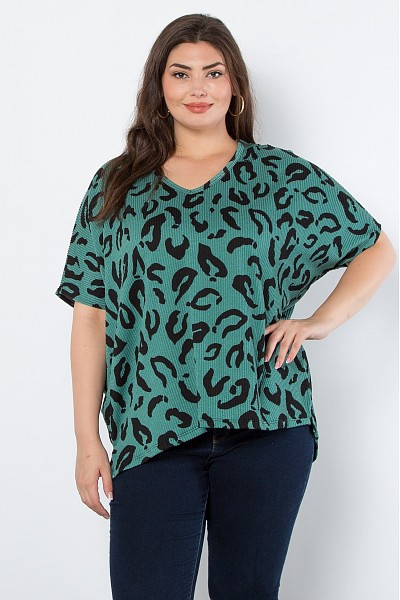 PT11583 URBAN RIB PRINT DOLMAN SIDE SLIT